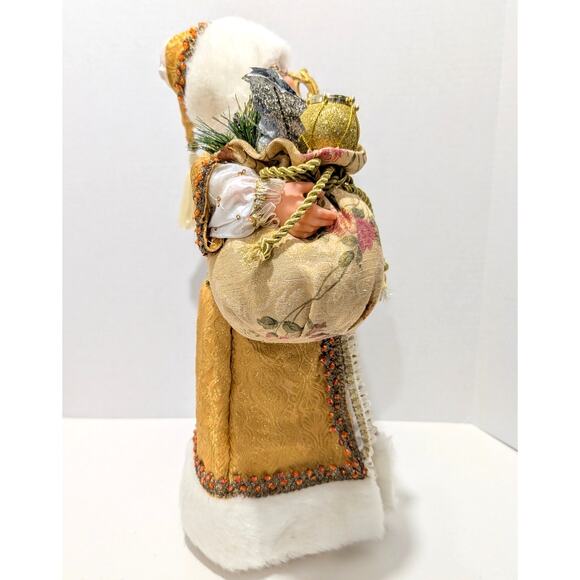 Gold Victorian Santa Standing 16.5" Bag of Gifts Staff Boots Orange Beaded Trim - Picture 5 of 16